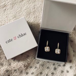 Princess Cut Gold Drop Earrings NWOT
